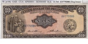 ENGLISH SERIES 10 Peso 9b (p136c) Gracia-Cuaderno AV770386 Banknote