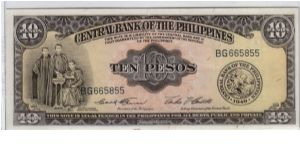 ENGLISH SERIES 10 Peso 9c (p136d) Garcia-Castillo BG665855 Banknote