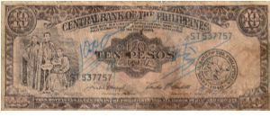ENGLISH SERIES 10 Peso Counterfiet  9dX (pN/L) Macapagal-Castillo ST537757 Banknote