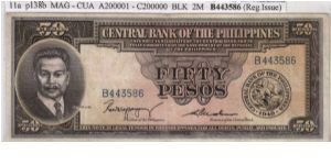 ENGLISH SERIES 50 Peso 11a (p138b) Magsaysay-Cuaderno B443586 Banknote