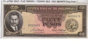 ENGLISH SERIES 50 Peso 11c (p138d) Macapagal-Castillo Q615479 Banknote