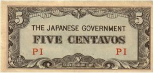 P2 (p103a) J.I.M. Philippines 5c PI Block Letters Banknote