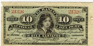 10 Centavos El Banco nacional Del Peru Banknote