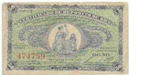 50 Centavos Cerifigado De Deposito De Oro 1917 Banknote