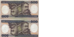Running AA Series No:A4195075426A & A4195075425A

500 Cruzeiros Dated 1985

obverse:Deodoro da Fonseca

Reverse:Group of Legislators

Watermark:Yes

BID VIA EMAIL Banknote