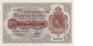 Falkland Islands 50 Pence from 1974.

This note is huge, especially considering the date & value Banknote