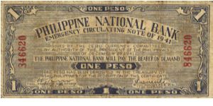 S-215 Philippine National Bank of Cebu 1 Peso note with Calubiam Leyte overprint stamp. Banknote