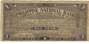 S-215 Philippine National Bank of Cebu 1 Peso note with Villaba Leyte counter stamp. Banknote
