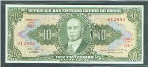 1 Centavo Overprint on 10 Cruzeiros Banknote