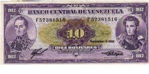 Denominacion: 10 Bolivares Banknote