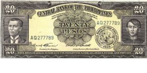 PI-137c Central Bank of the Philippines 20 Pesos note with signature group 4. Banknote