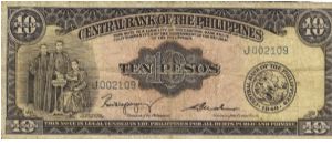 PI-136 RARE Philippine 10 Peso note with signature group 2. Banknote