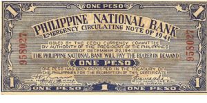 S-215 Cebu 1 Peso note. Banknote