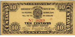 S-212 Cebu 10 Centavos note. Banknote