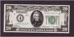 $20 Numeral
federal reserve note

obv: Abraham Lincoln, (President 1861-1865)

rev: Lincoln Memorial Banknote