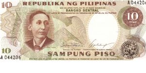 Philippine 10 Pesos note with signature group 7. Banknote