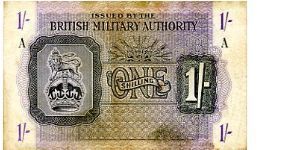 British Authority Notes for use in North Africa

Series 'A' 1943 
1/- Purple/Gray
Front Value & Script in English, Crown with Lion on
Rev Fancy Cachet with Value
Security Thread Banknote