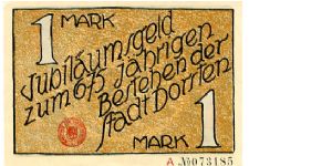 Germany
Dorsten Jubiläums Notgeld 1926
1M Multicolour
Front Value & Text  675th Anniversary of the city Dorsten
Rev Map of old City Banknote