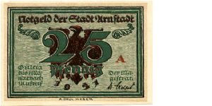 Germany 
Arnstadt Notgeld 1921
25pf Green/Red?Black
Front Value/Eagle/Date
Rev Johann Sebastian Bach Banknote