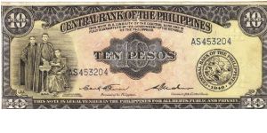 PI-135 RARE Philippine English series 10 Pesos note with signature group 3, prefix AS. Banknote