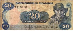 Denominacion: 20 Cordobas Banknote
