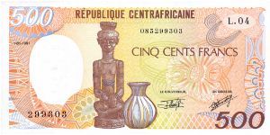 500 Francs.  
Native crafts on front; 
Craftsman on back Banknote