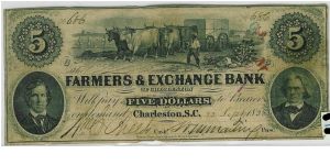 Old obsolete banknote. It appears to be 1853, but could be 1863, the 5 or 6 looks like a squiggle, so I'll have to research this note some. Banknote