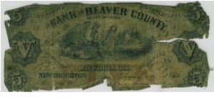 Bank of Beaver County, NewBrighton, PA. Banknote