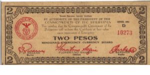 S-486a Mindanao 2 Pesos note, countersigned Pacana. Banknote