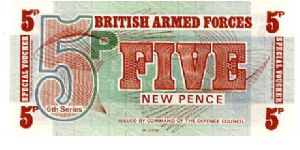British Armed Forces 5p Voucher Series VI Printers De La Rue Banknote