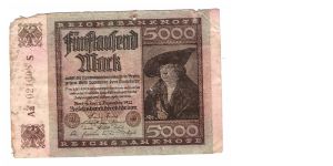 GERMANY
5000-MARK
LARGE SERIEL NUMBER
Aa 021608 S
15 OF 17 Banknote