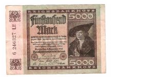 GERMANY
5000-MARK
LARGE SERIEL NUMBER
G 246327 LE
16 OF 17 Banknote