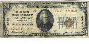 1929 National Currency. Once again, I purchased this nearly 12 years ago, and prices, even in this poor shape, are through the roof. From Dallastown, a small town in York, PA. It's companion town RedLion is much harder to find. Banknote