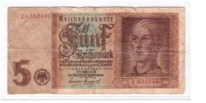 GERMANY 5- MARK
2 OF 4
SERIEL NUMBER
T-43350460 Banknote