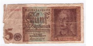 GERMANY
5-MARK
4 OF 4
SERIEL NUMBER
G-17773585 Banknote