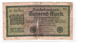 GERMANY
1000-MARK
2 OF 2
# U 016101  RD Banknote