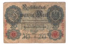GERMANY 20 MARK
5 OF 5 DATED 1910
# G 3287856 Banknote