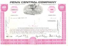 PENN CENTRAL
COMPANY STOCK CERTIFICATE FOR 100 SHARES
3 230322 E

PRINTED BY 
SECURITY-COLUMBIAN
BANK NOTE COMPANY Banknote