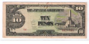 Japanese INVASION MONEY-PHILIPPINES
10 PESOS
{6} 0675705
PICK # 111 Banknote