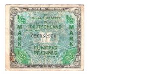 ALLIED MILITARY CURRENCY
SERIEL # 056862526
GERMAN 1/2 MARK Banknote