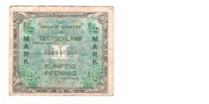 ALLIED MILITARY CURRENCY
GERMAN 1/2 MARK
SERIEL # 028510946 Banknote