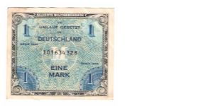 ALLIED MILITARY CURRENCY
GERMAN 1 MARK
SERIEL #101634328 Banknote