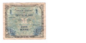 ALIED MILITARY CURRENCY
GERMAN 1-MARK
SERIEL # 075610184 Banknote