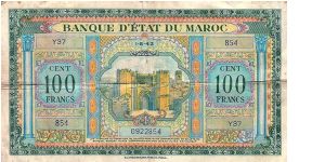 Moroccan 100 francs/cents. This has to be one of the most colorful notes I've ever seen. Vf+ Banknote