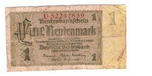 GERMANY
1 MARK
U.52242839
3 OF 10 Banknote