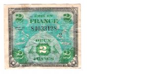 ALLIED MILITARY CURRENCY- FRANCE
SERIES OF 1944
2 FRANCS

SERIES 2

SERIAL # 84033128
20 OF 24 TOTAL Banknote