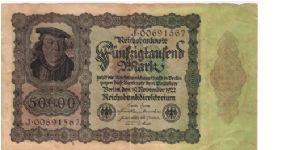 GERMANY
1922
50,000 MARK
SERIEL # J.00691567 Banknote