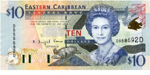 2000
$10
Multi 
Governor K D Venner
Front Fish, Turtle, Goverment House, HRH EII 
Rev Admiralty Bay, Map, The Warspite, fish
Security Thread
Watermark Queens Head Banknote
