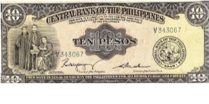 PI-136b RARE English seried 10 Pesos note with signature group 2, not only a tough note to find but harder to find in consecutive numbers. Banknote
