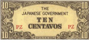 PI-104 Philippine 10 Centavos note under Japan rule, prefix PZ. Banknote
